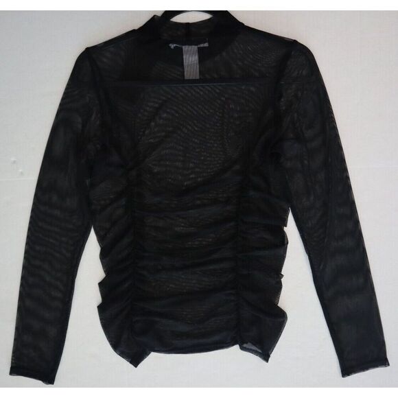 Project Social T 9694-MV Women's Sz M Black Just Float Sheer Mesh Ruched L/S Top - Picture 7 of 9